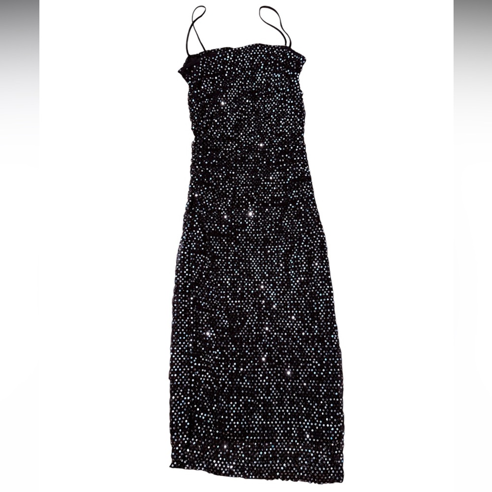 Reference Elegant Black Spaghetti Strap Sequin Dr… - image 4
